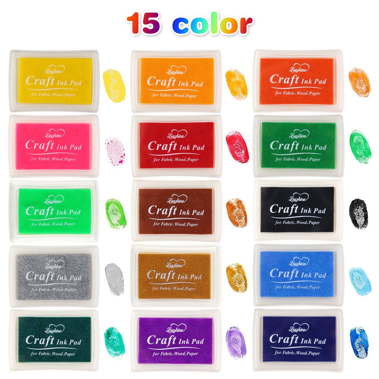 Lsushine Craft Ink Pad Stamps Partner DIY Color,15 Color Craft Ink Pad for Stamps, Paper, Wood Fabric (Pack of 15)