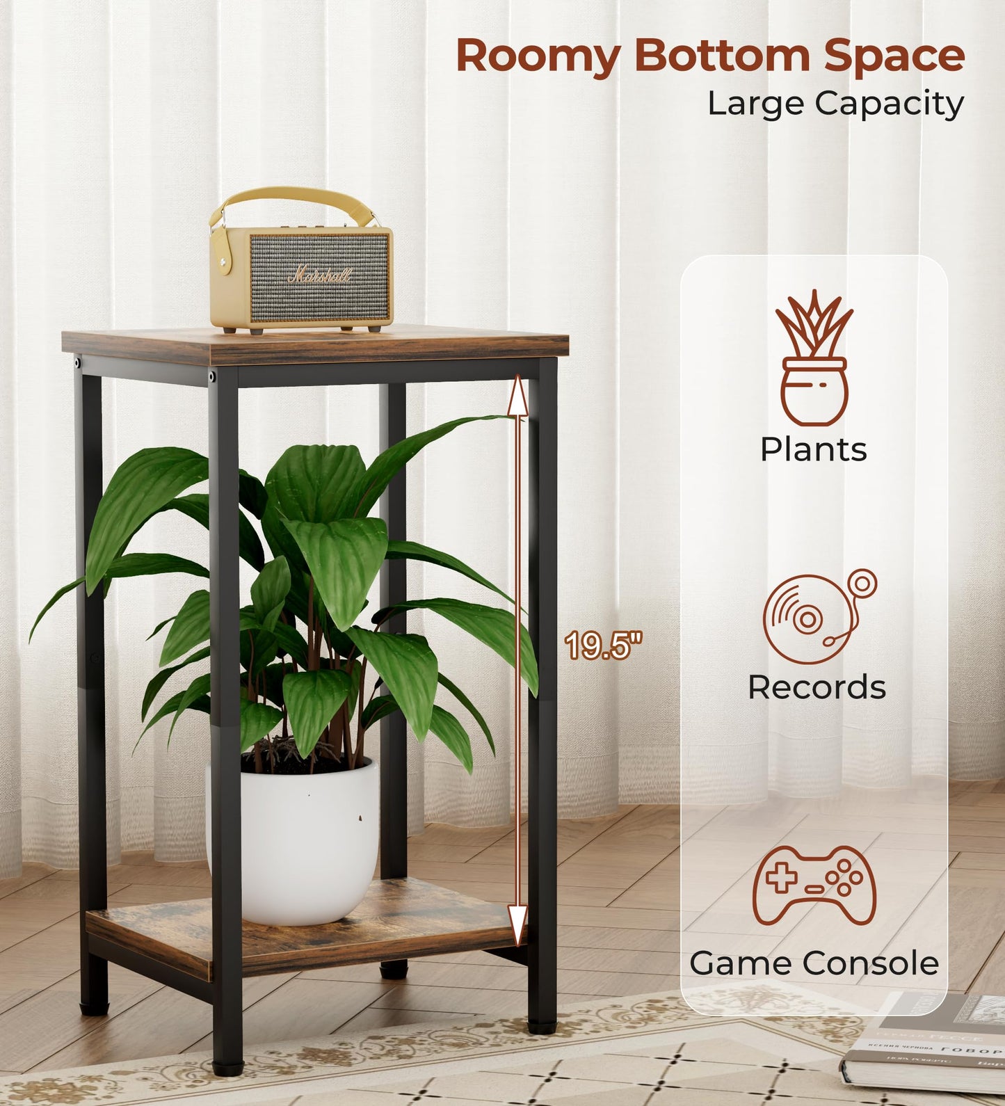 KEETDY Small Side Table for Small Space End Tables for Living Room, 2-Tier Storage Shelf Night Stand, Sofa Bedroom Bedside Table Nightstand Storage, Rustic Brown