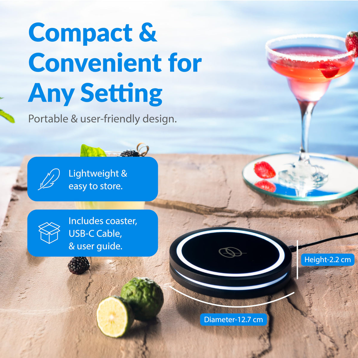 Barsys Smart Coaster 2.0 (Black) – Portable Cocktail Maker & Drink Mixer, App-Enabled Home Bartender Machine with 1000+ Recipes for Cocktails & Mocktails