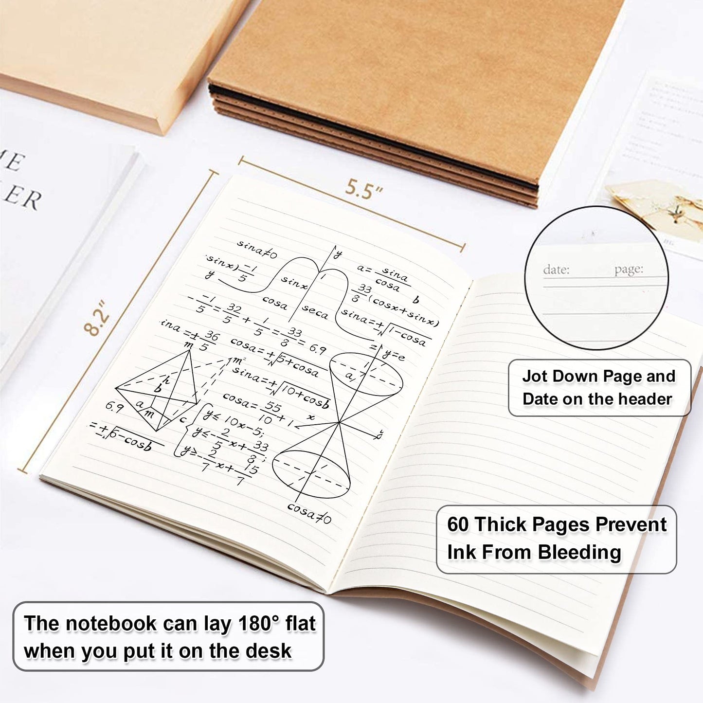 feela 8 Pack A5 Kraft Notebooks, 60 Lined Blank Pages Travel Journal Bulk, Soft Cover Notebooks for Women Girls Students, Making Plans Writing Memos Office School Supplies, 8.3 X 5.5 in