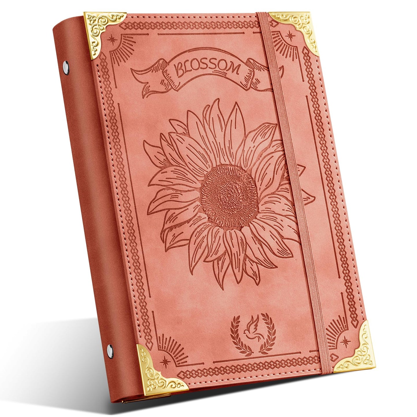 Ovesmusl Sunflower PU Leather A5 Binder 6 Ring Refillable Journal Cover No Inserts A5 Planner Binder Loose Leaf Binder for Notebook 5.7”x8.3” with Elastic Closure, Green