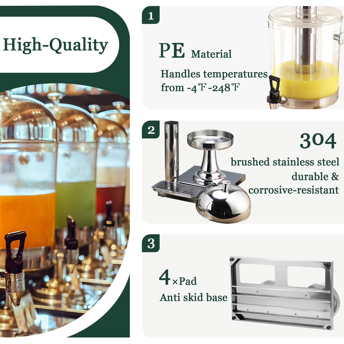 OIHYA 4 Gal Beverage Dispenser, Drink Dispensers for Parties, Hot Cold Drink Dispenser with Ice Container and Stainless Steel Drip Trays for Parties Buffet Catering Cold Drinks and Beer