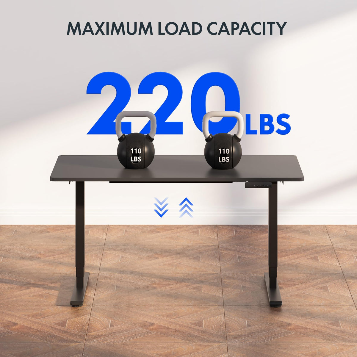 FLEXISPOT E6 3-Stage Dual Motor Electric Standing Desk 55 x 28 Sit Stand Up Desk, Holds 220 lbs, Adjustable Height w/Memory Presets, One-Piece Black Desktop & Black Frame, Ships in 2 Boxes