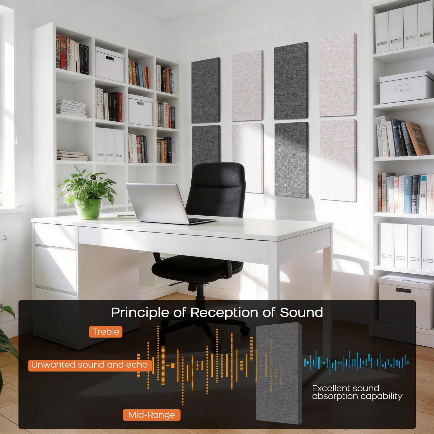 BUBOS 4 PCS Fabric Acoustic Panels, 23.6''x11.8''x1'' Self-Adhesive Soundproofing Panels for Home Studio, Office & Living Room, Sleek Design to Eliminate Echo,Fabric-Clad Grey