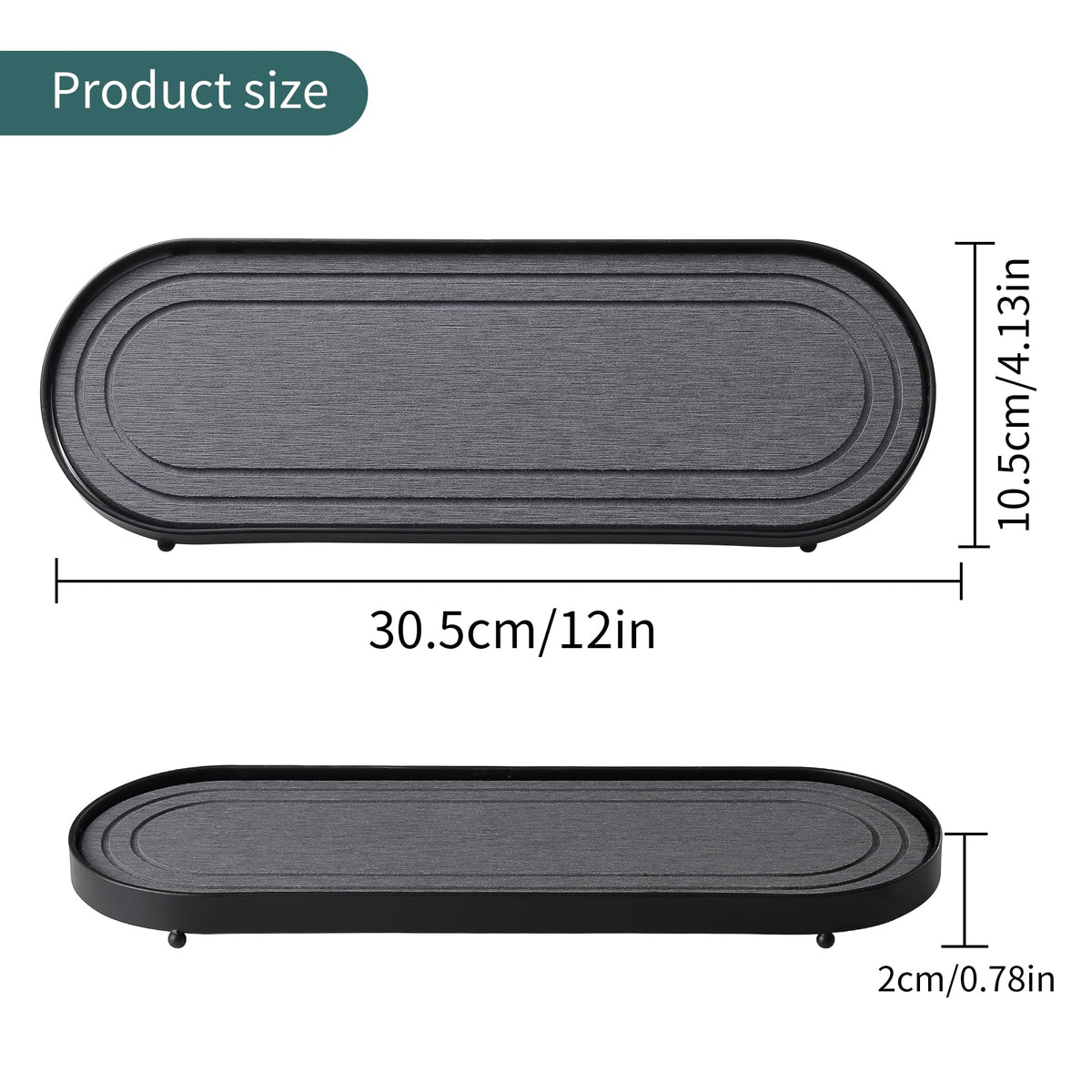 Water Absorbing Stone Tray, Fast Drying Diatomite Stone Kitchen Sink Tray Coasters, Bathroom Tray,Sink Organizer,Bathroom Counter Tray,Tray Hand Soap Dish & Holders (Black)