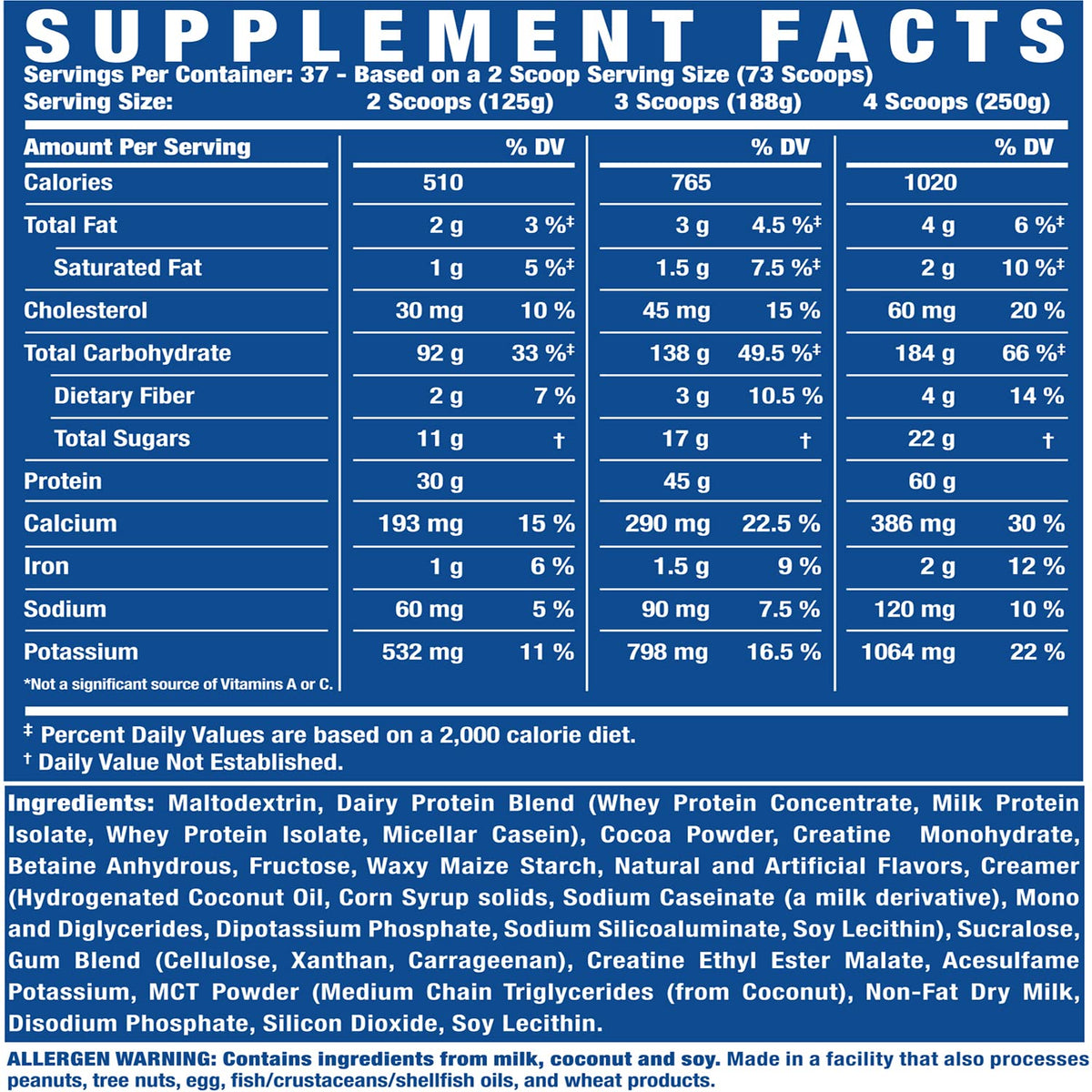 Ronnie Coleman Signature Series King Mass XL Mass Gainer Protein Powder – Dark Chocolate Weight Gainer with 60g Protein, 180g Carbohydrates, 1,000+ Calories, Creatine & Glutamine – 10 Pound