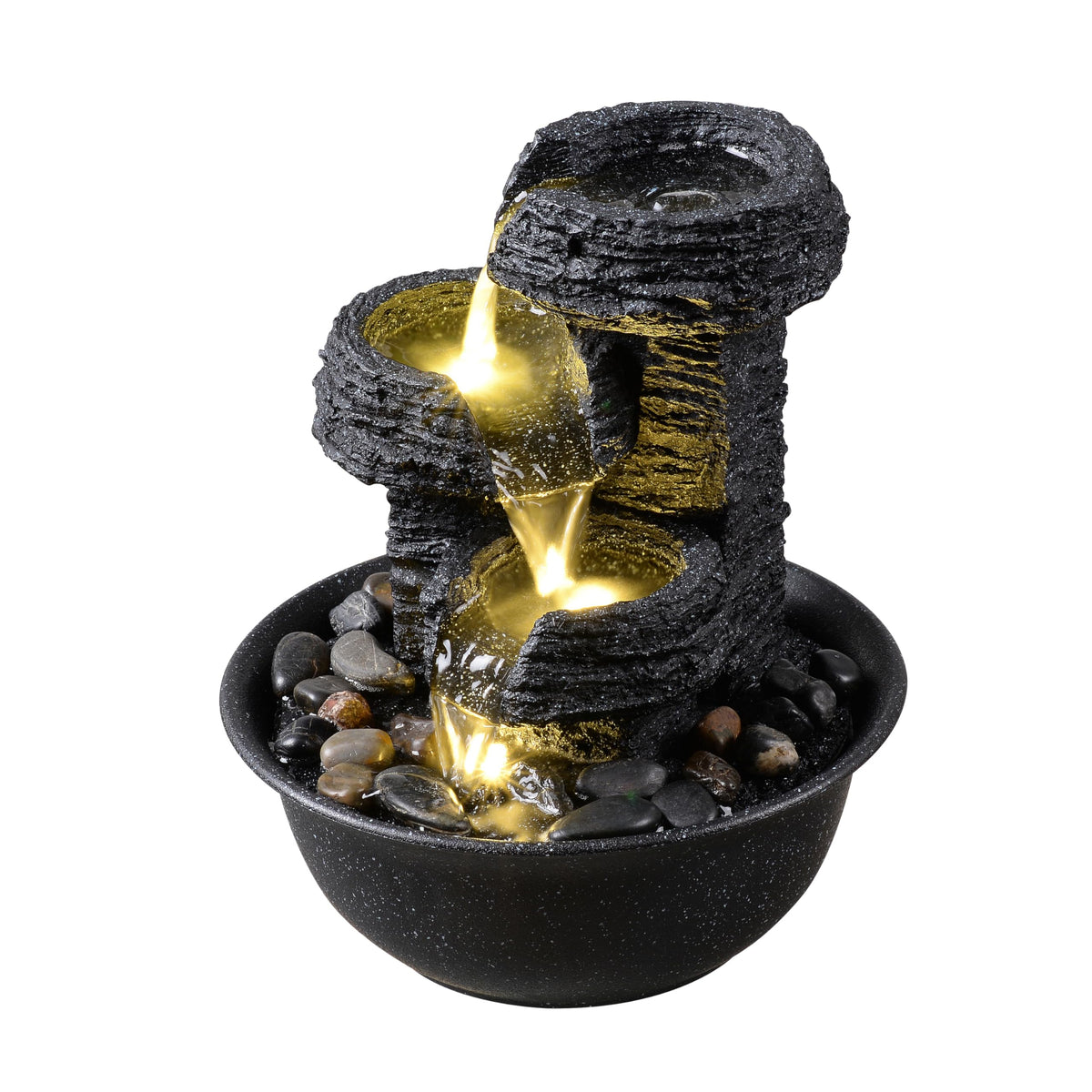 Rock Style Tabletop Fountain with LED Light – Indoor Waterfall Feature for Home or Office Décor, Relaxing Zen Desktop Water Fountain