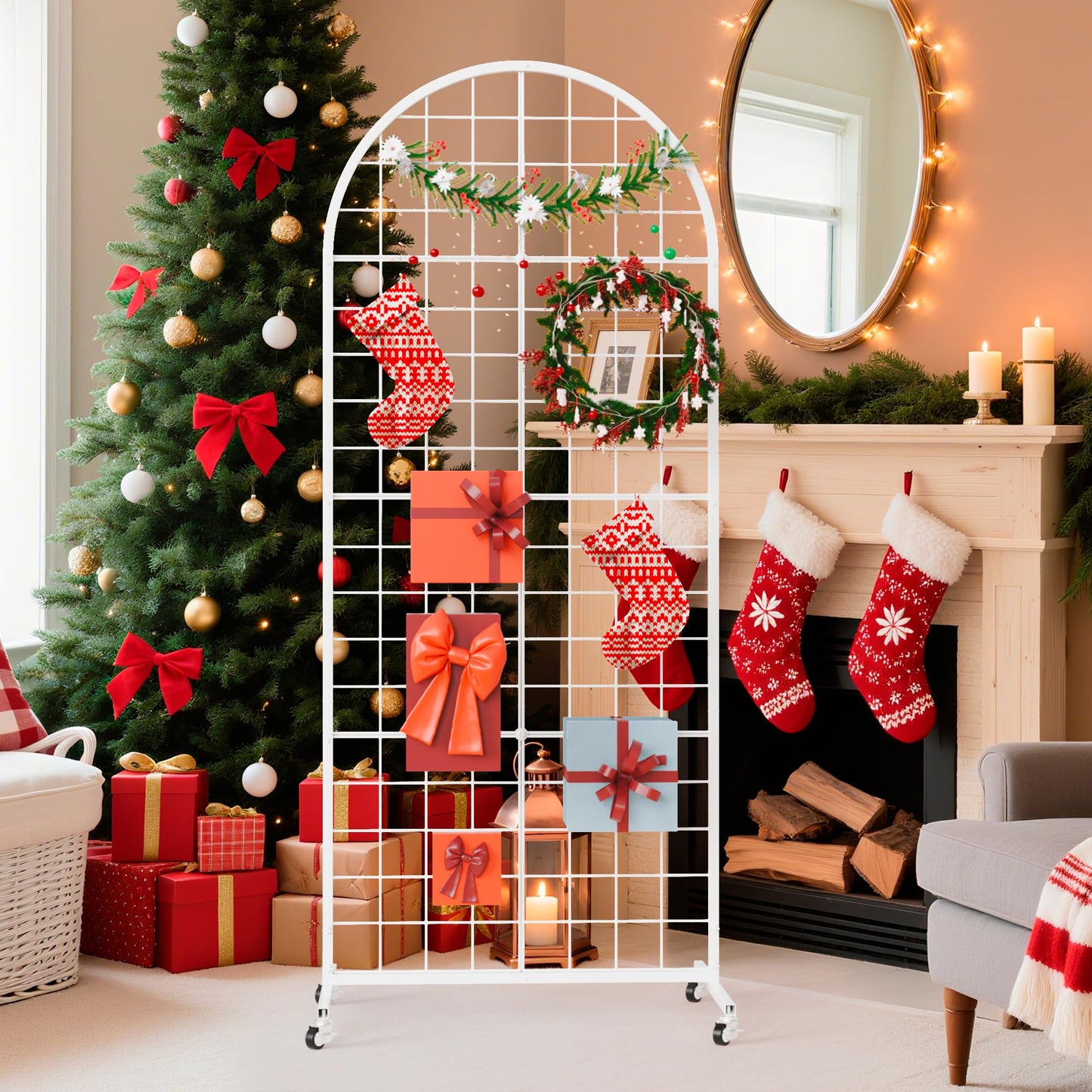 VGMiu Grid Wall Panel 1PCS Display Stand 2' x 5.2' FT White Grid Wall Panels Movable Retail Display Racks Floorstanding Gridwall Heavy Duty with Wheel for Art Craft Photo Displays Fair Trade Show