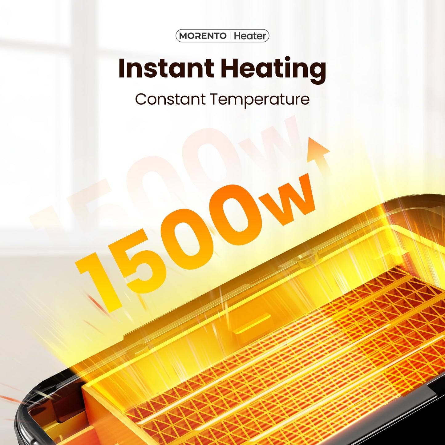 MORENTO Space Heater, 70° Oscillation, LED Display, 12H Timer, Thermostat, Overheat Protection, ECO, Small Space Heaters for Indoor Use, 1500W Ceramic, Heater for Bedroom, Office, Home (Black, 1 Pack)