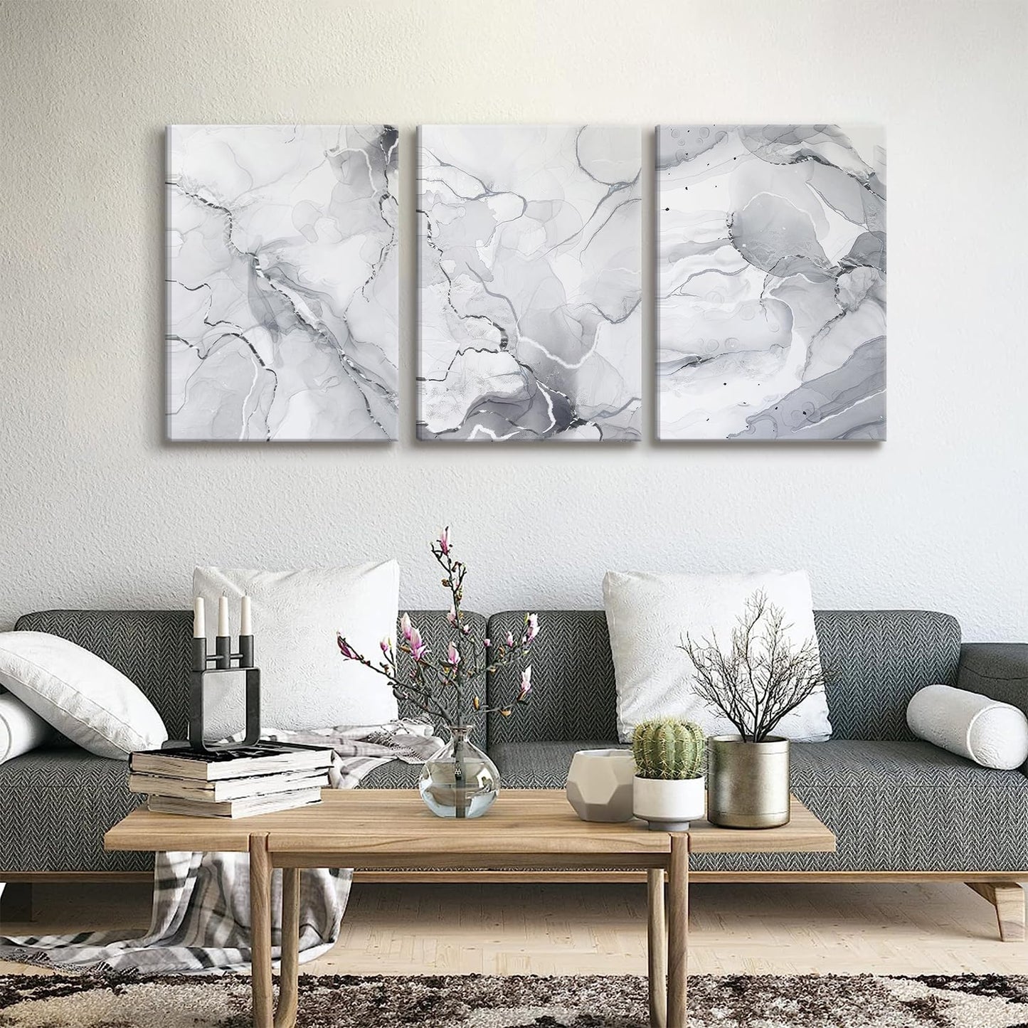 BJVJKSU Gray White Wall Art Modern Silver Abstract Marble Canvas Wall Art Vertical Paintings Prints Posters Wall Decor Pictures for Living Room Bedroom Office Home Wall Decoration(12x16in)