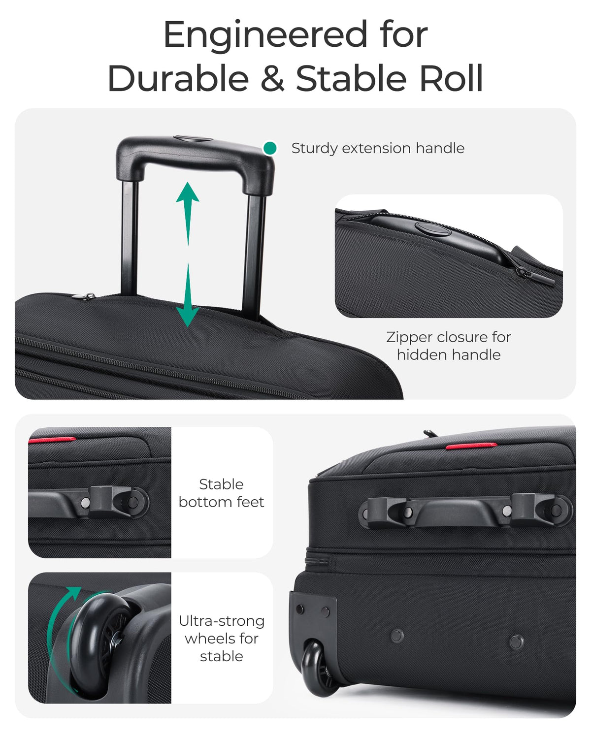 BAGSMART Rolling Laptop Bag, Briefcase with Wheels Fits 17.3 Inch Laptop, Computer Overnight Rolling Bag with TSA Lock for Travel/Men/Women, Black
