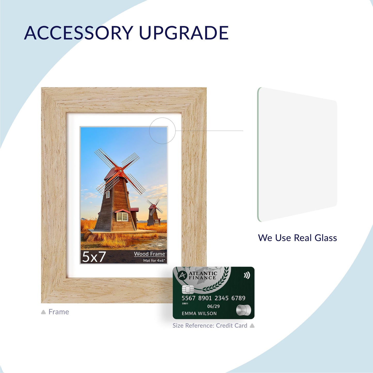 SZYUU 5x7 Picture Frame Set of 2 - Wood Frame with Real Glass, Display 4x6 with Mat or 5x7 without Mat, Photo Frame for Wall or Tabletop Display (Natural Oak)