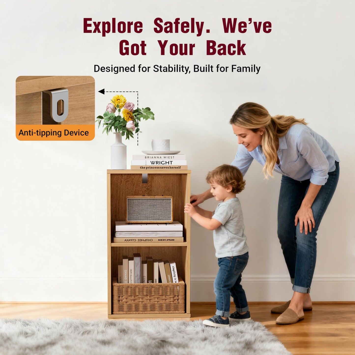 Nestwise Book Shelf, Wooden Cube Storage Organizer with 11" Open Cubes, Stackable Modular Bookcase for Room Divider Storage, 2 Tier Bookshelf for Living Room, Bedroom, Office (Oak, 2-Cube)