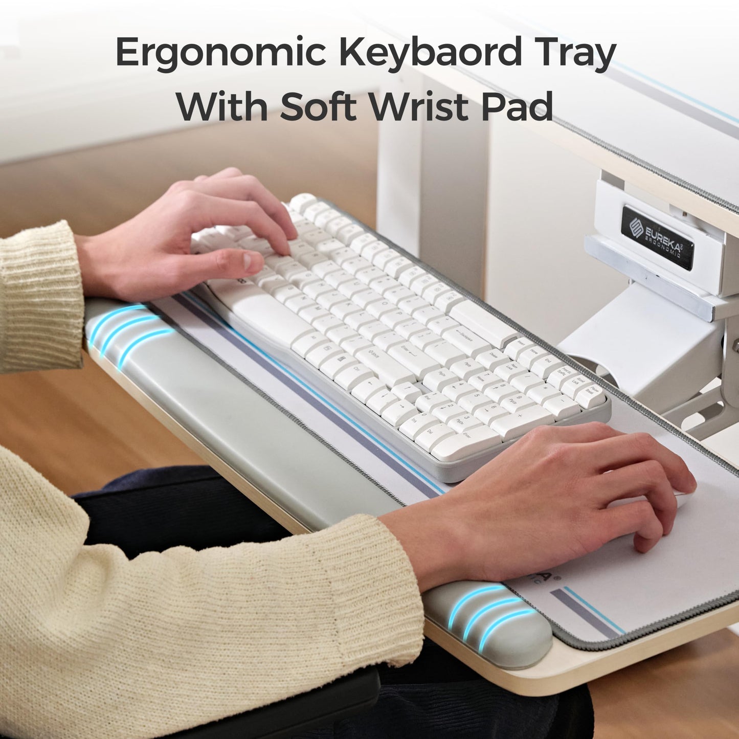 EUREKA ERGONOMIC Keyboard Tray Height Adjustable, Swivel Tilt Computer Keyboard Drawer Under Desk, 25x9.13'' Sliding Keyboard & Mouse Platform with Mouse Pad for Typing, Maple