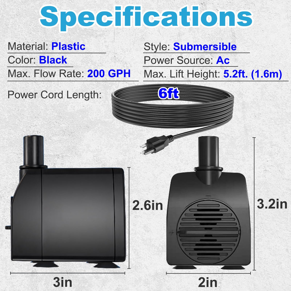 Knifel Submersible Pump 200GPH Ultra Quiet with Over Heating Protection 5.2ft High Lift for Fountains, Hydroponics, Ponds, Aquariums & More…