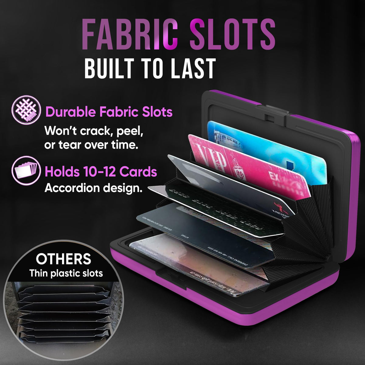 TopMost Aluminum Wallet, Card Case Wallet, Metal RFID Credit Card Holder for Men & Women, 6 Cotton Slots for 10-12 Cards And Bills, Rfd Protective (Purple)