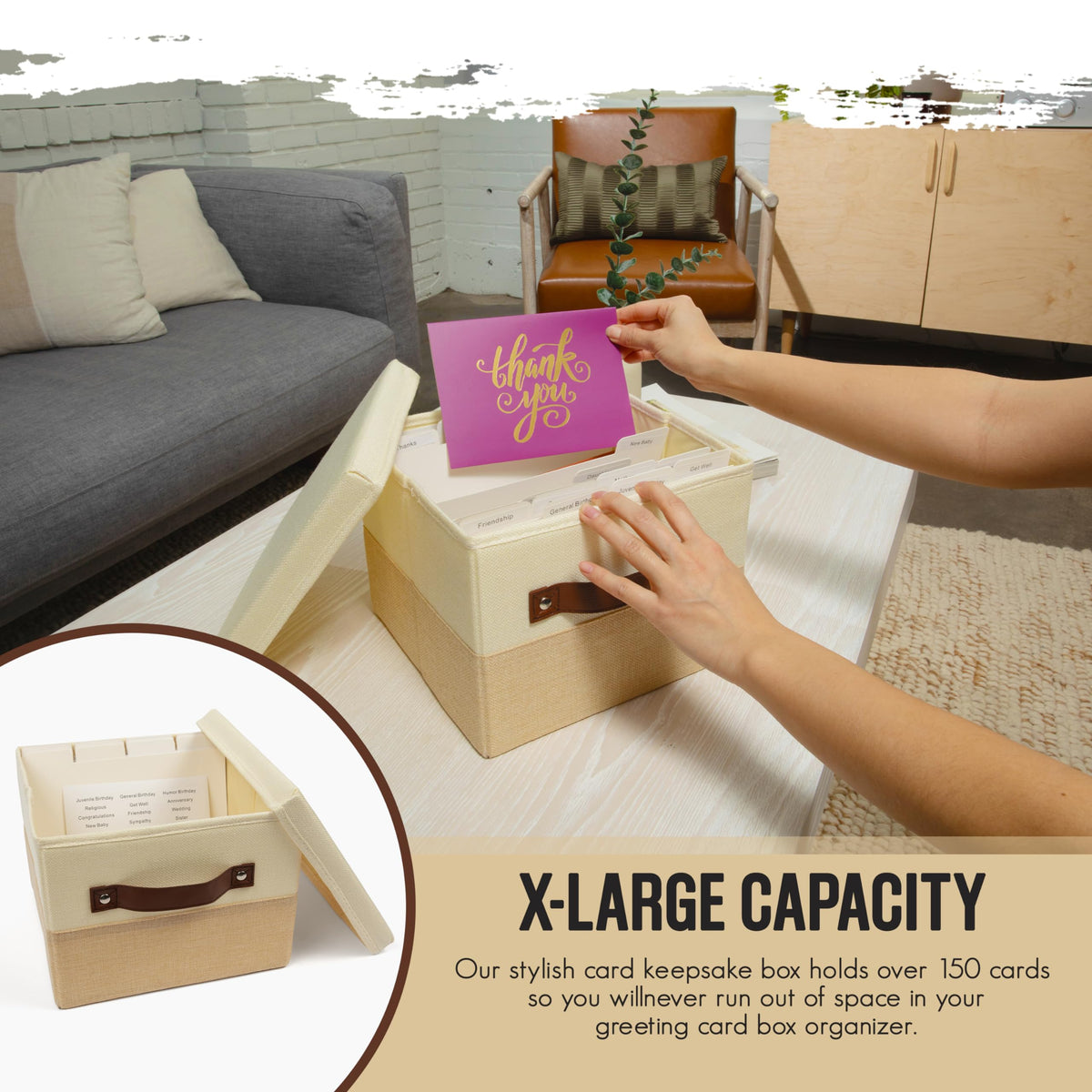 Kalolo Malosi Greeting Card Organizer Box with 15 Dividers | Holds 150+ and Collapses When not in Use | Stylish Greeting Card Storage Box Organizer