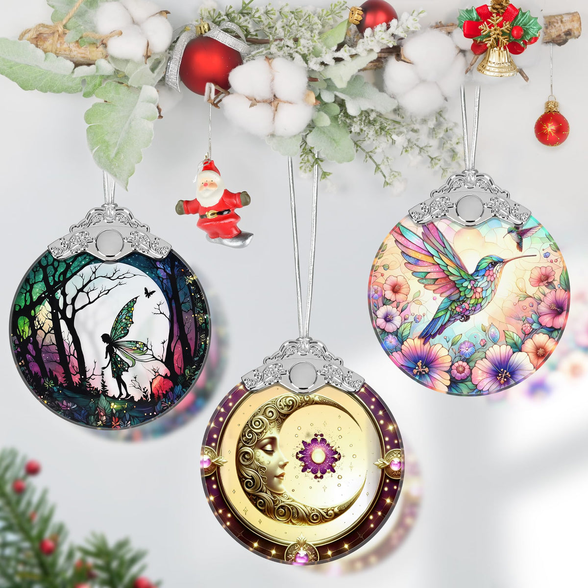 Sun and Moon Stained Glass Ornament, Xmas Ornaments, Sun and Moon Christmas Decor, Ornaments for Christmas Tree, Holiday Presents, Gift Exchange Ideas