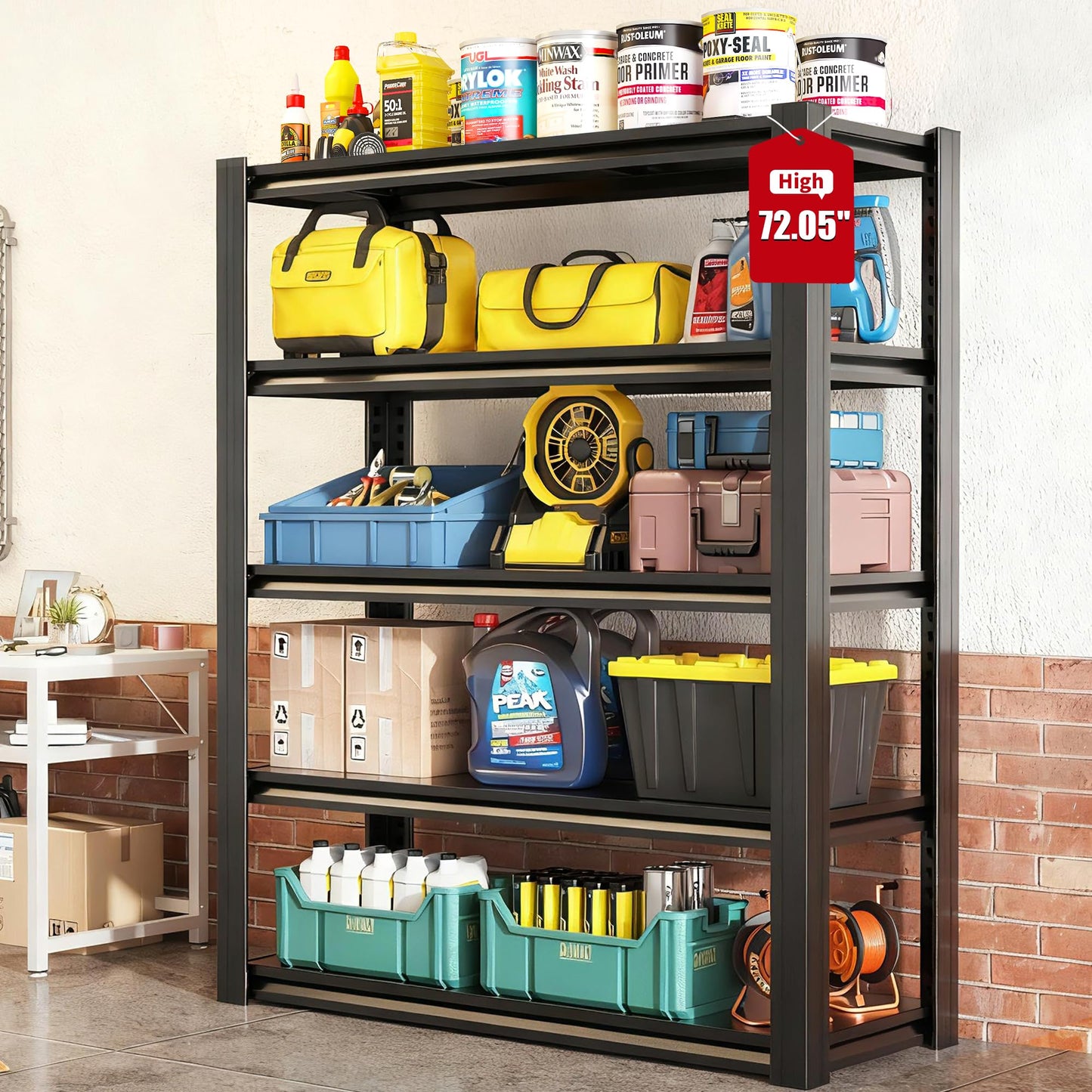 FOSTOKO Storage Shelves, 5-Tier Garage Shelving, Adjustable Heavy Duty Shelving Units, Metal Industrial Utility Organizer Storage Racks for Basement, Kitchen, Warehouse, Pantry,16" D×36" W×72" H