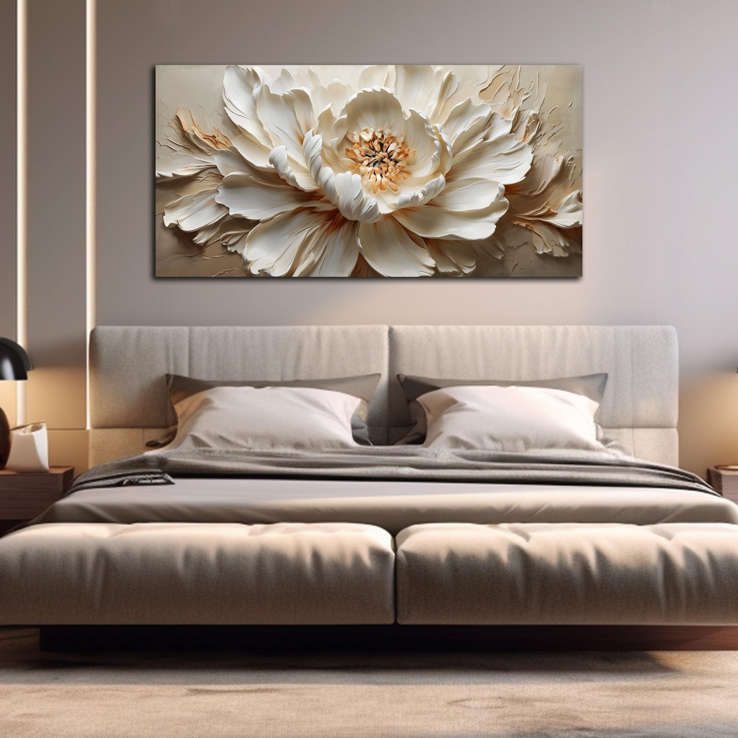 TYTAUPT Flower Painting Wall Decor White Canvas Wall Art for Office Women,Teen Room Decor for Girls,Dining Room Art Wall Decor 24 x 48 Inch