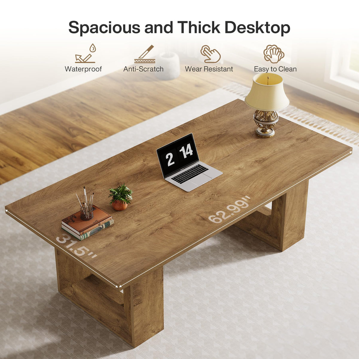 Tribesigns Home Office Desk, 62.99" Large Farmhouse Executive Desk, Computer Table for Office, Conference Room, Study Room (Walnut)