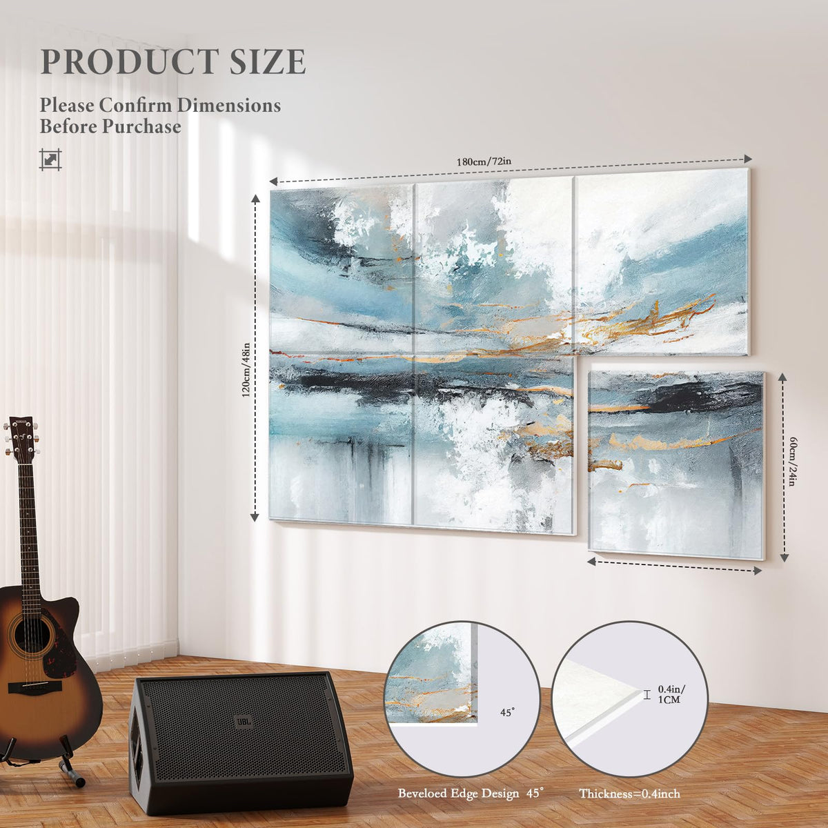 JBER 6 Pack Art Acoustic Panels, 72×48Inches Soundproof Wall Panels, Large Self-Adhesive Wall Panels, Decorative Sound Absorbing Panels, Sound Panels for Recording Studio, Living Room(Lake of the Sky)