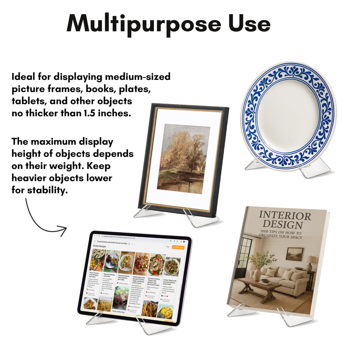 Americanflat Acrylic Easel Stand - 10" Tabletop Easel and Plate Stand - Lightweight Display Holders for Photos, Cards, Frames, Books, Magazines, Albums - Home or Office Decor