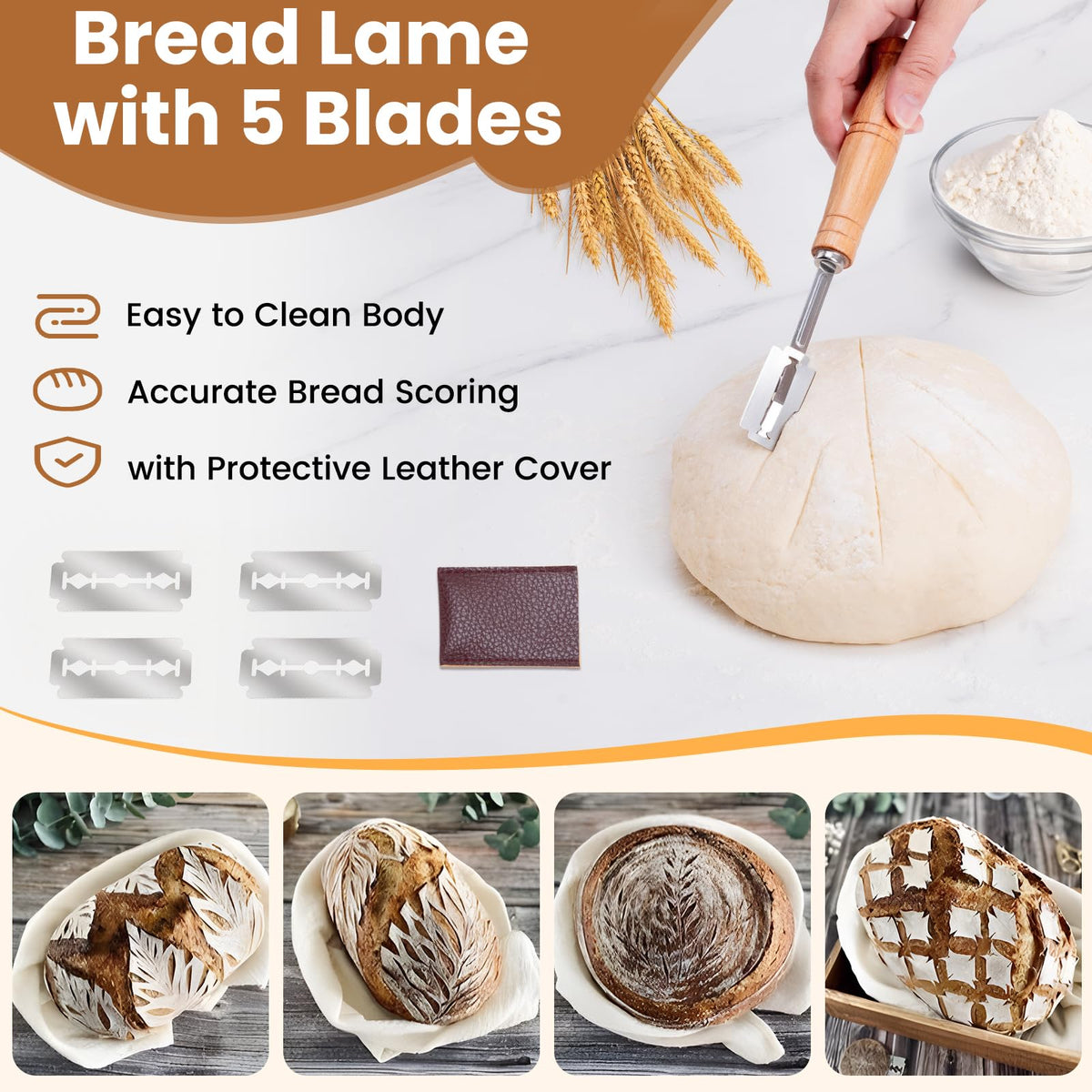 Bread Making Tools with Danish Dough Whisk Set, Sourdough Bread Scoring Tool & Baking Supplies - Bread Lame, Silicone Baking Sling, Bread Bag & More, Bread Baking Supplies