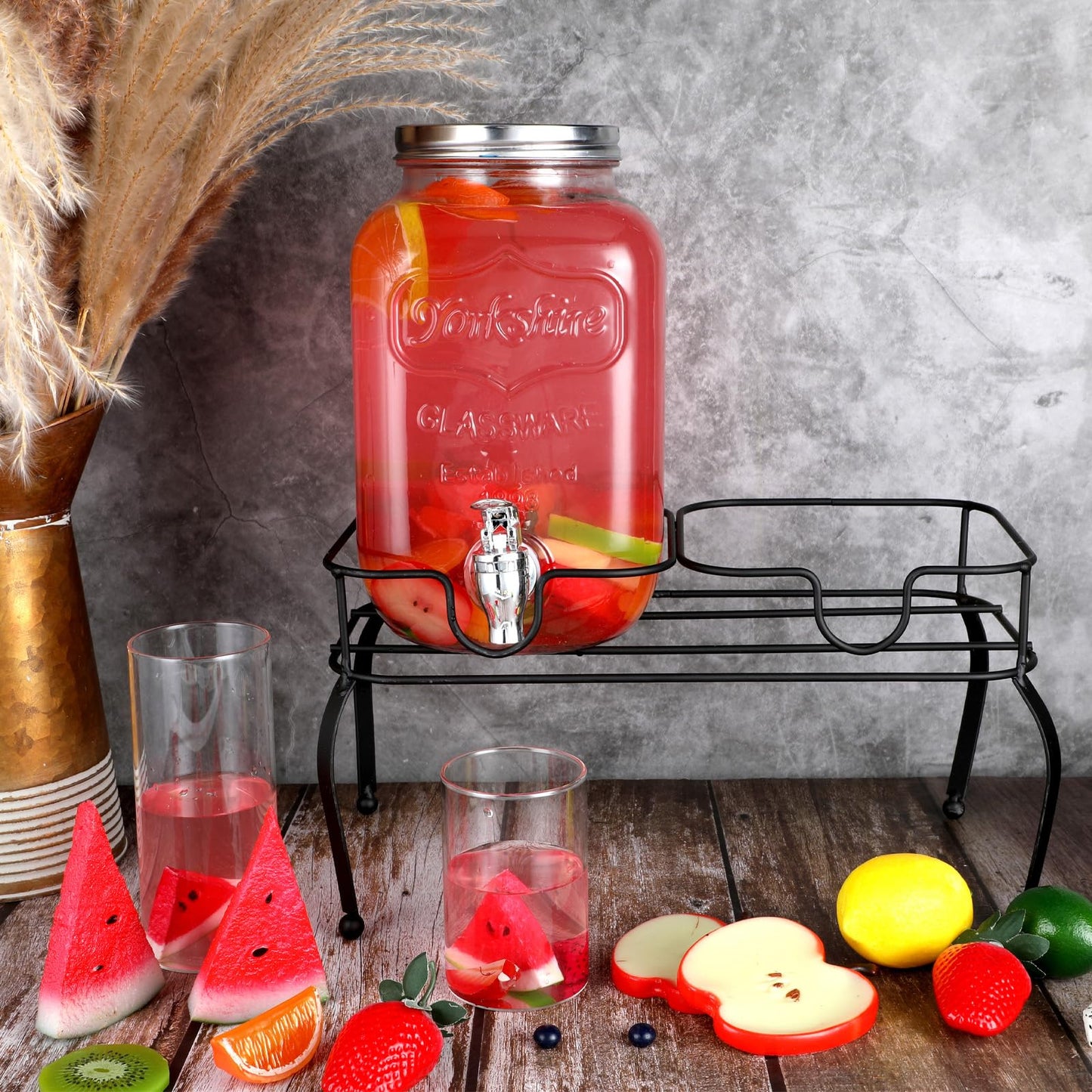 Blulu Metal Beverage Dispenser Stand for Parties Double Drink Stand Dispenser Holder Stand for Glass Jar Bottles(2 Gallon)