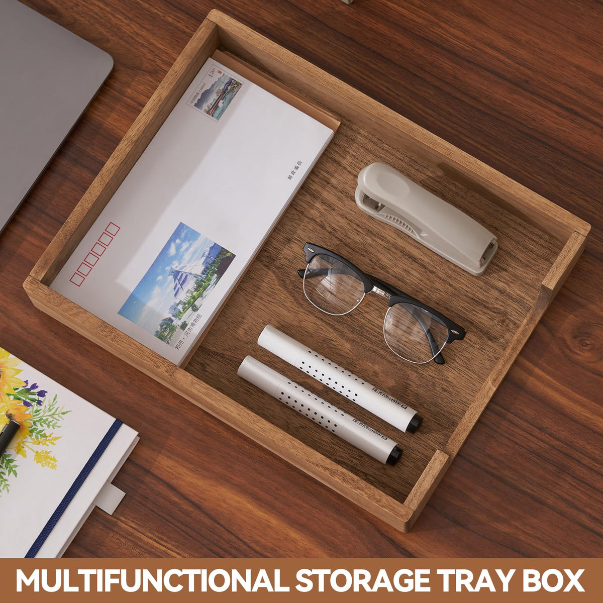 Kirigen Wood Letter-Size Tray Single-Tier(TP-DBR)- Wooden Tones Collection Front-Load Documents Tray for Office Desktop Organizer - Desk Magazine, File, Folder, Paper Holder Drak Brown