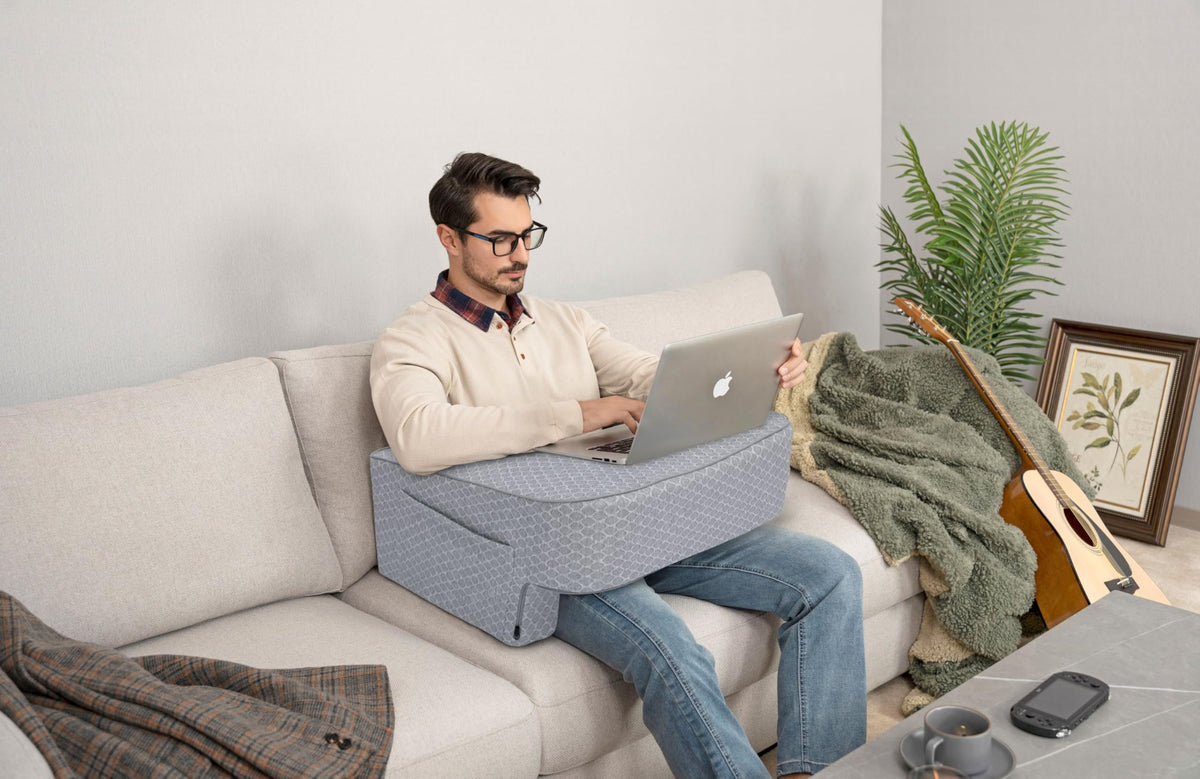 Comfyt Reading Pillow with Foam, Large Lap Desk Pillow with Pocket Arm Rest, Gaming Pillow in Bed and Floor, Sofa Back Support for Sitting Up Relaxation in Bed, with Washable Cover