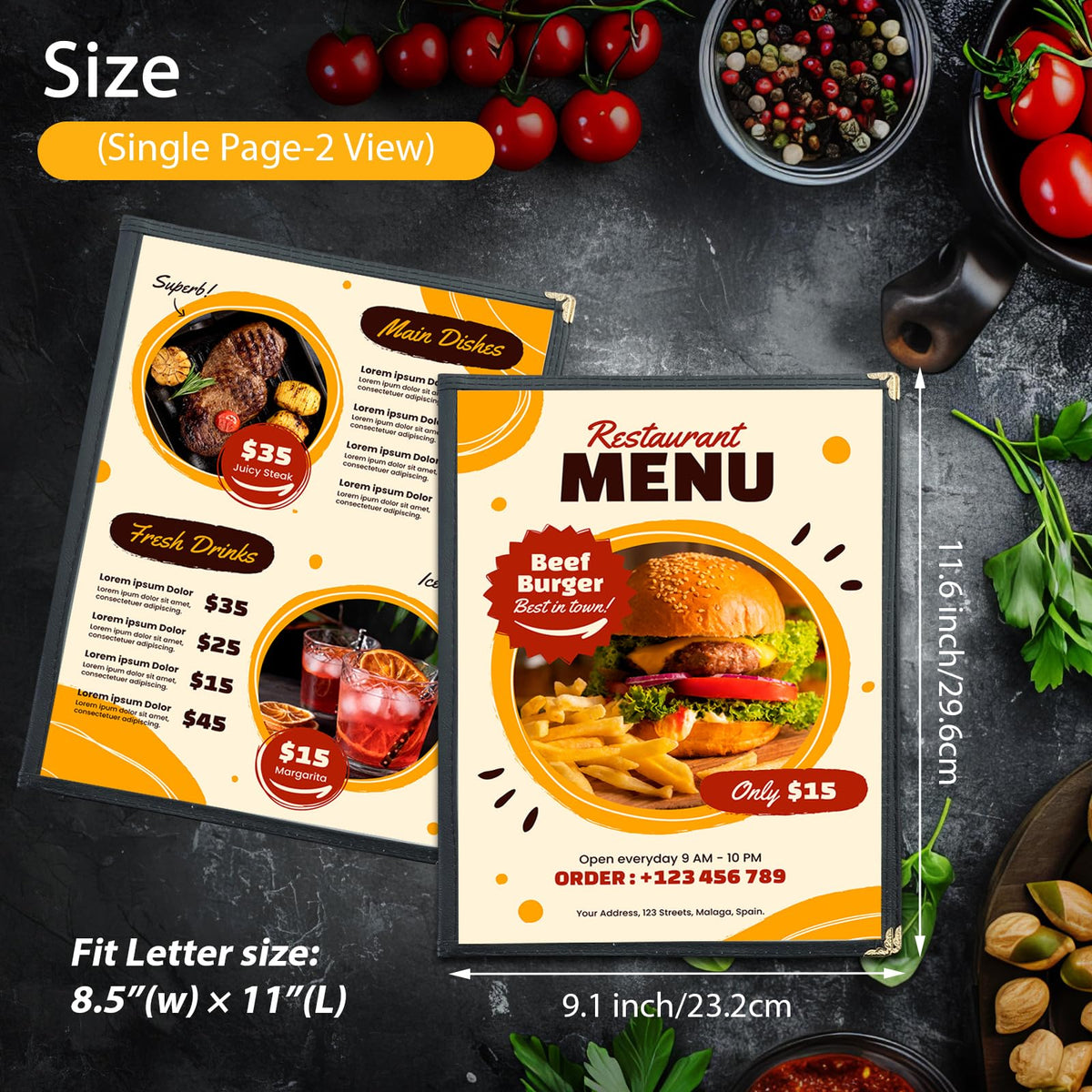 FLKQC 10 Pack 3 Page Menu Covers, 6 View 8.5 x 11 Inch Clear PVC Menu Holder, Double Stitched Restaurant Menu Sleeves for Food, Wine & Drink Menus, Morning Menu Sleeves