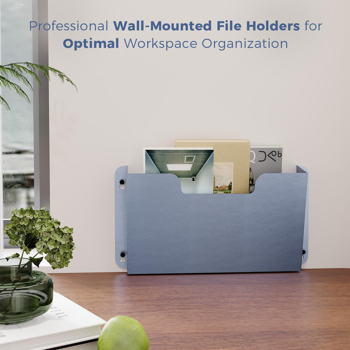 OSKIE DR POCKET RACK Wall-Mounted File Rack, Single Pocket, Metal Organizer for Letter-Sized Documents, Space-Saving Desktop Organizer, 14 x 2.5 x 7.5 inches (Grayblue)