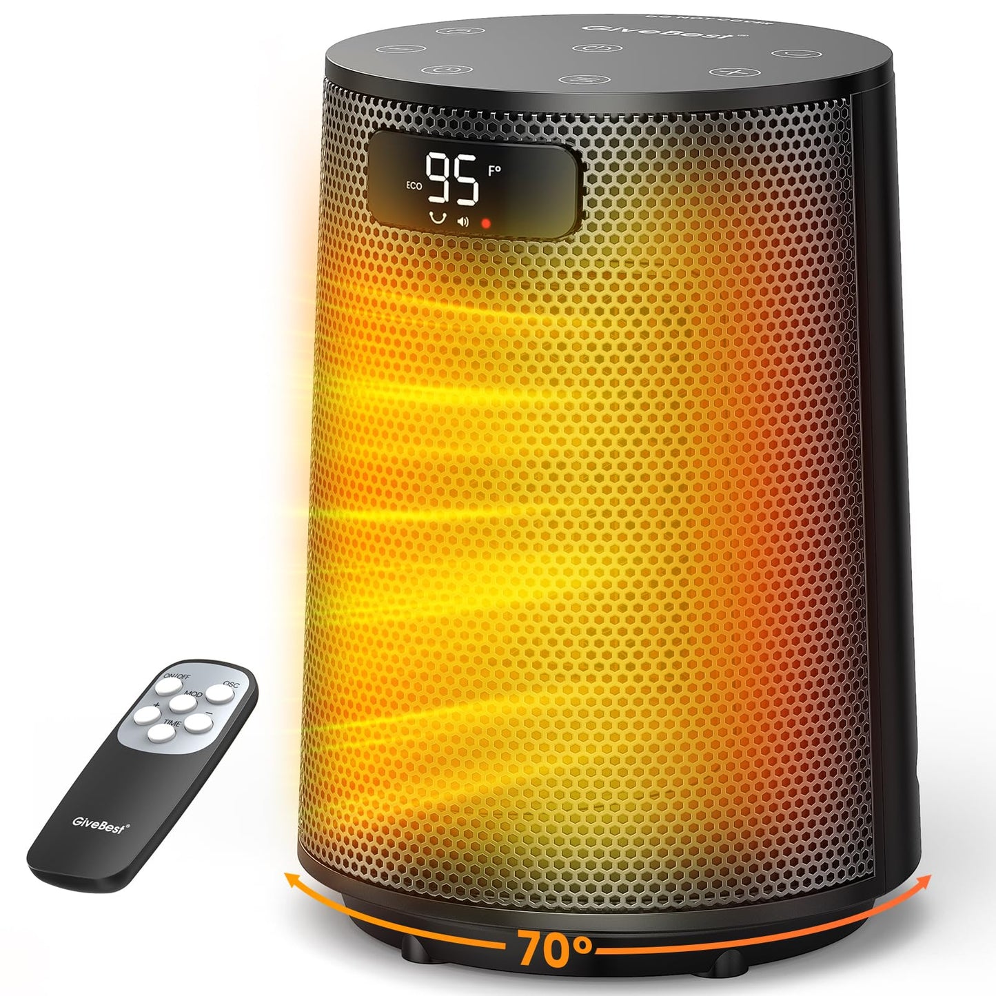 GiveBest Space Heater, Electric Portable Heaters for Indoor Use with Thermostat and Remote, 70°Oscillation, Digital Display, 12H Timer, 1500W PTC Ceramic Fast Safety Heat for Office Bedroom Home Desk