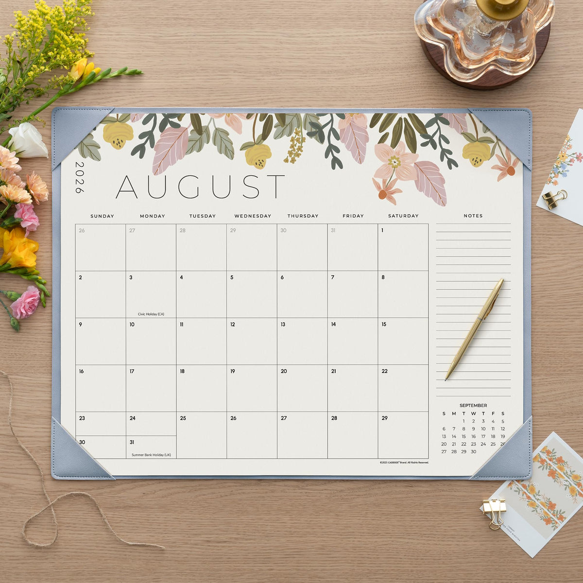 Desk Calendar 2026 with Desktop Mat, Cabbrix Large Desk Pad Calendar 22 x 17 Inch 18 Months Runs From July 2026 to December 2027, Floral Design Calendar 2026 for Home School and Office (Blue)