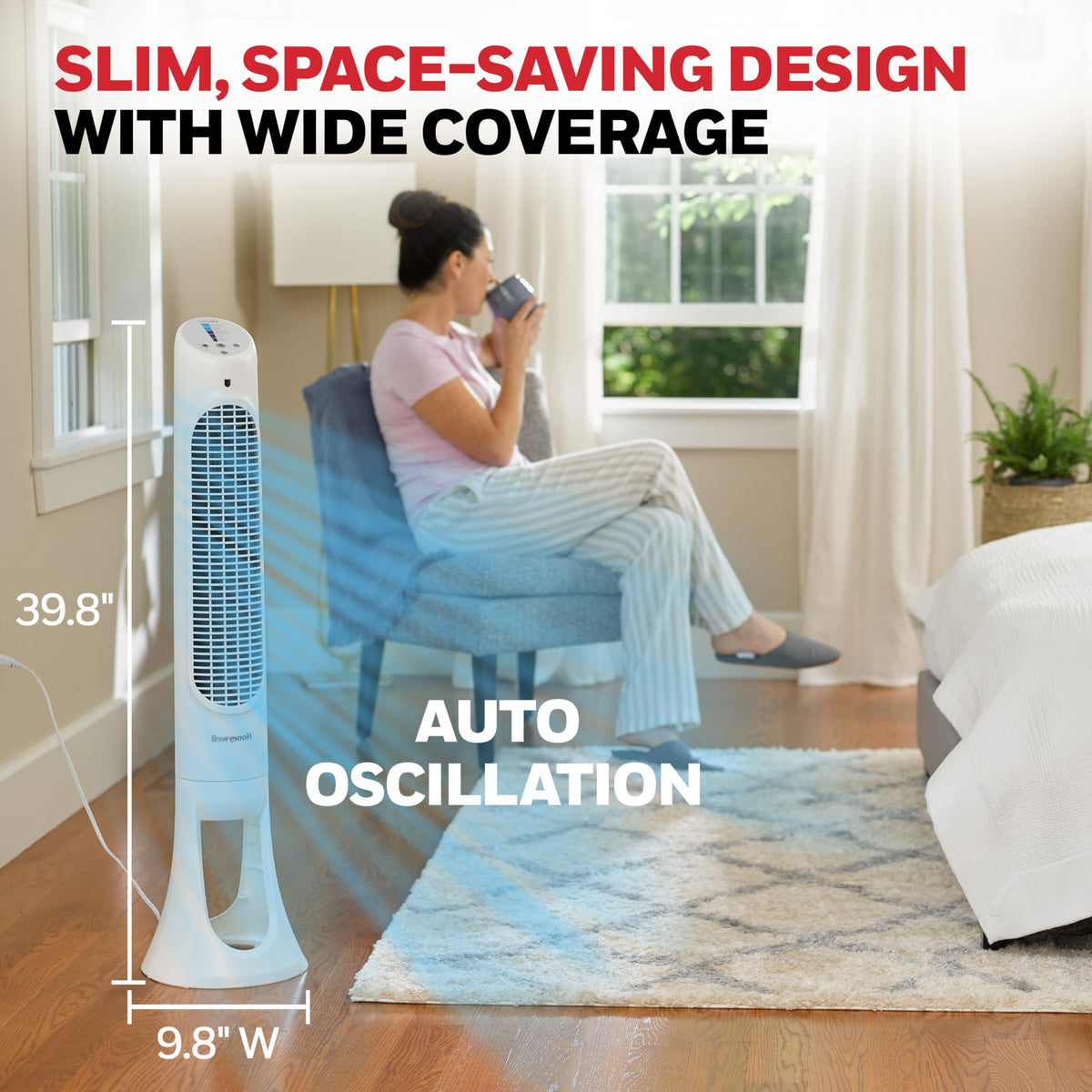 Honeywell QuietSet Whole Room Oscillating Tower Fan with Remote, White, HYF260