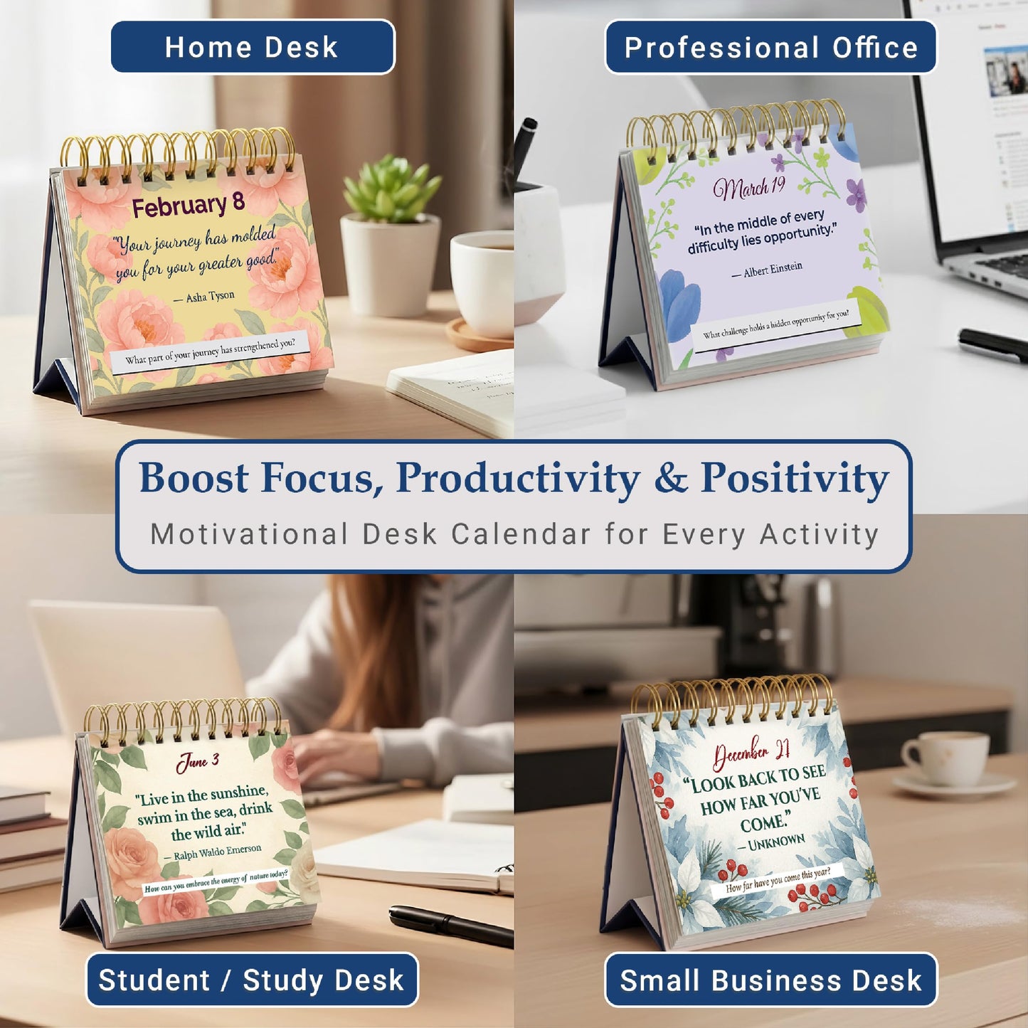 Only Zest Perpetual Calendar - Daily Affirmations for Women, 365 Perpetual Desk Calendar Flip, Compact Daily Flip Quotes for Desk, Undated for Use Any Year, Gift-Boxed for Birthdays, Mother's Day
