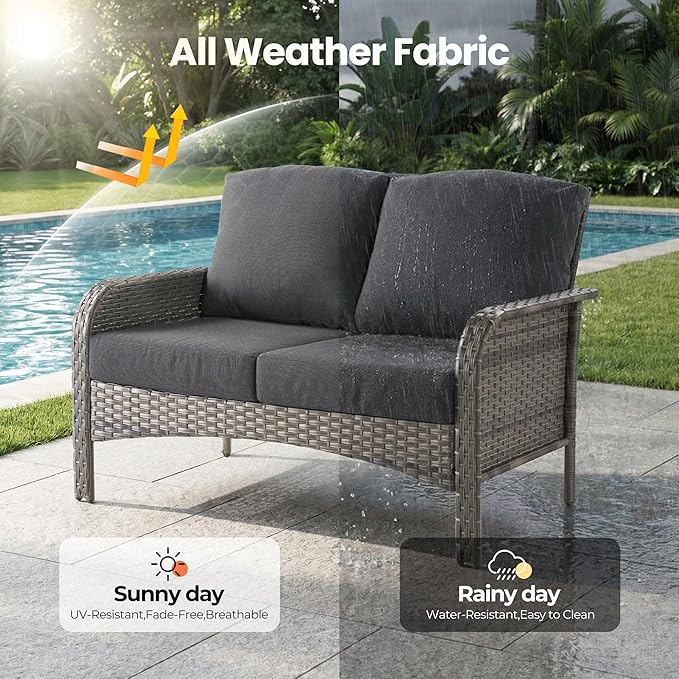 Weaxty 7 Pieces Patio Furniture Set, Wicker Outdoor Swivel Rocking Chairs