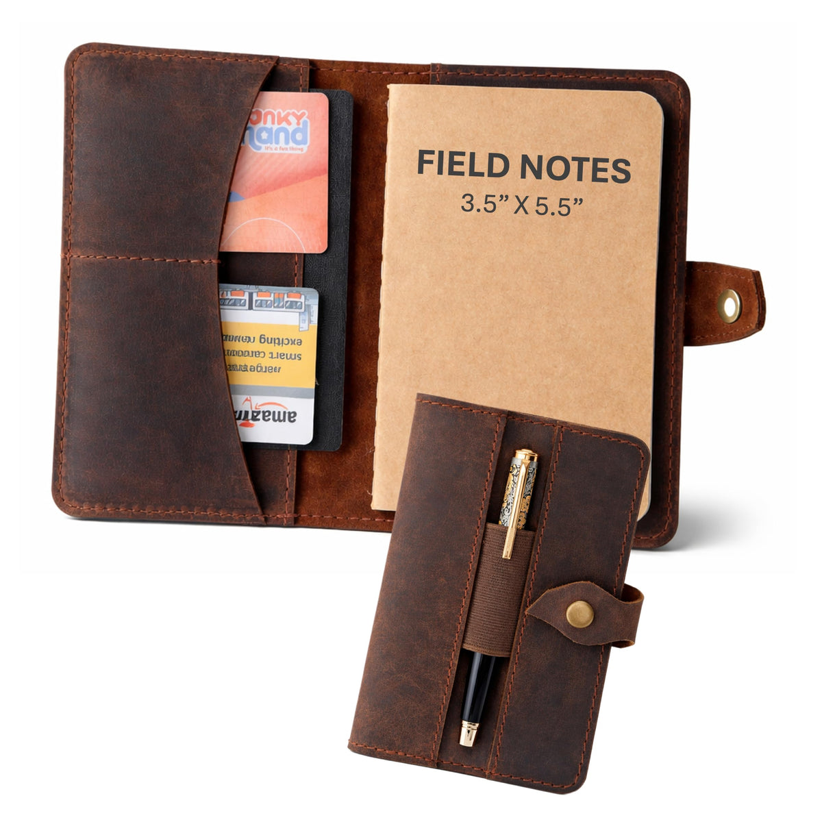 TheAntiq Genuine Leather Refillable Field Notes Cover 3.5 x 5.5" | Handmade Distressed Pocket Journal & Travel Diary Cover with Card Slots, Pen Loop & Passport Pocket Planner Case