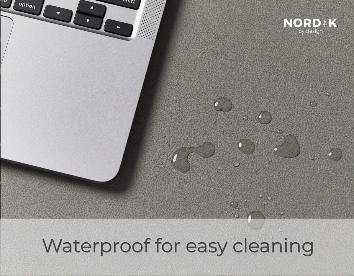 Nordik Leather Desk Mat Cable Organizer - Alaskan Gray 35 X 17 inch - Premium Extended Mouse Mat for Home Office Accessories - Non-Slip Vegan Leather Desk Pad Protector & Desk Blotter Pad