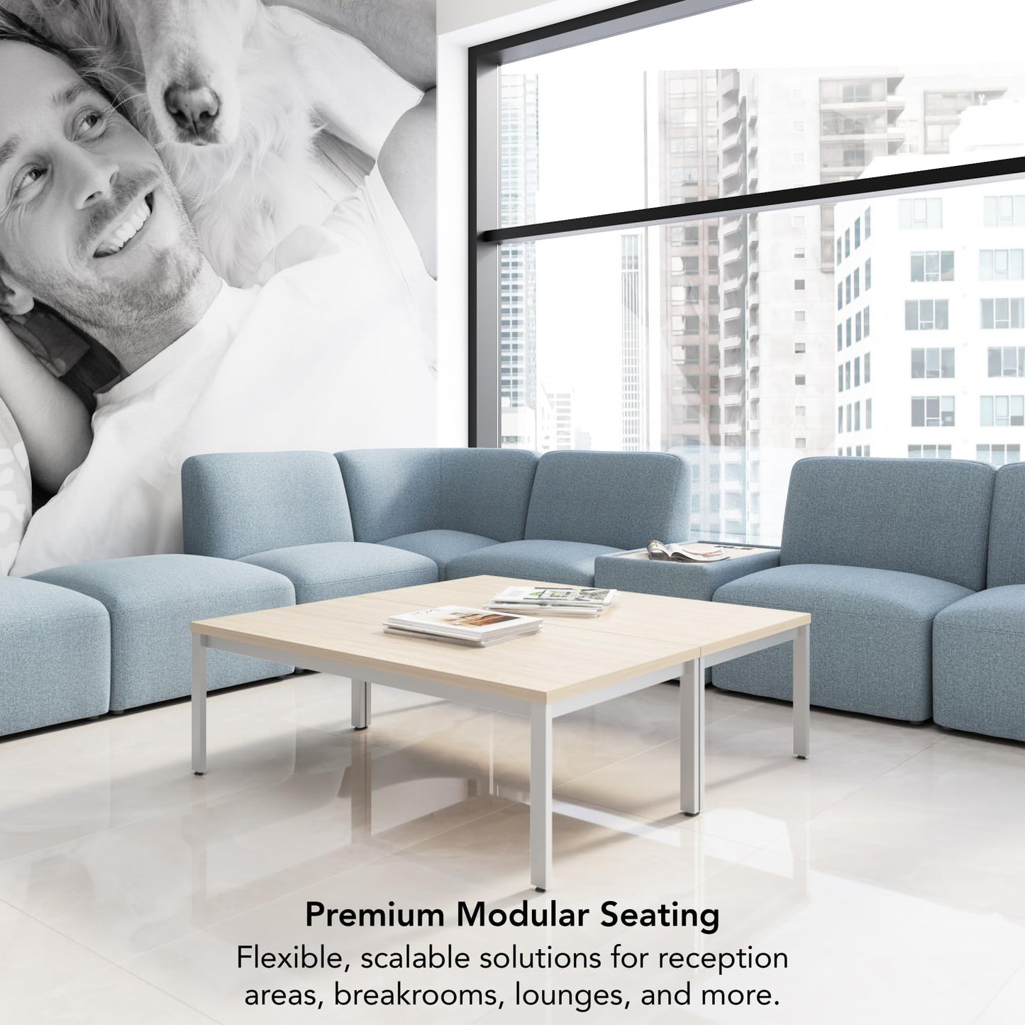 Bush Business Furniture Modular 2 Seater Sectional with Charging Station, Guest Seating for Lobby or Reception Area, Assemble Collection, Mist Fabric