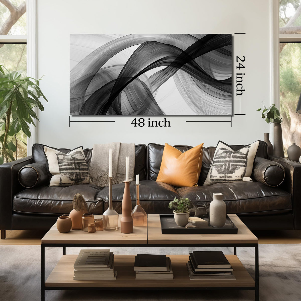 JuhaiArt Abstract Wall Art Large Black Picture Wall Decor White Canvas Art Modern Minimalist for Living Room Office 24"x 48" Monochrome Artwork