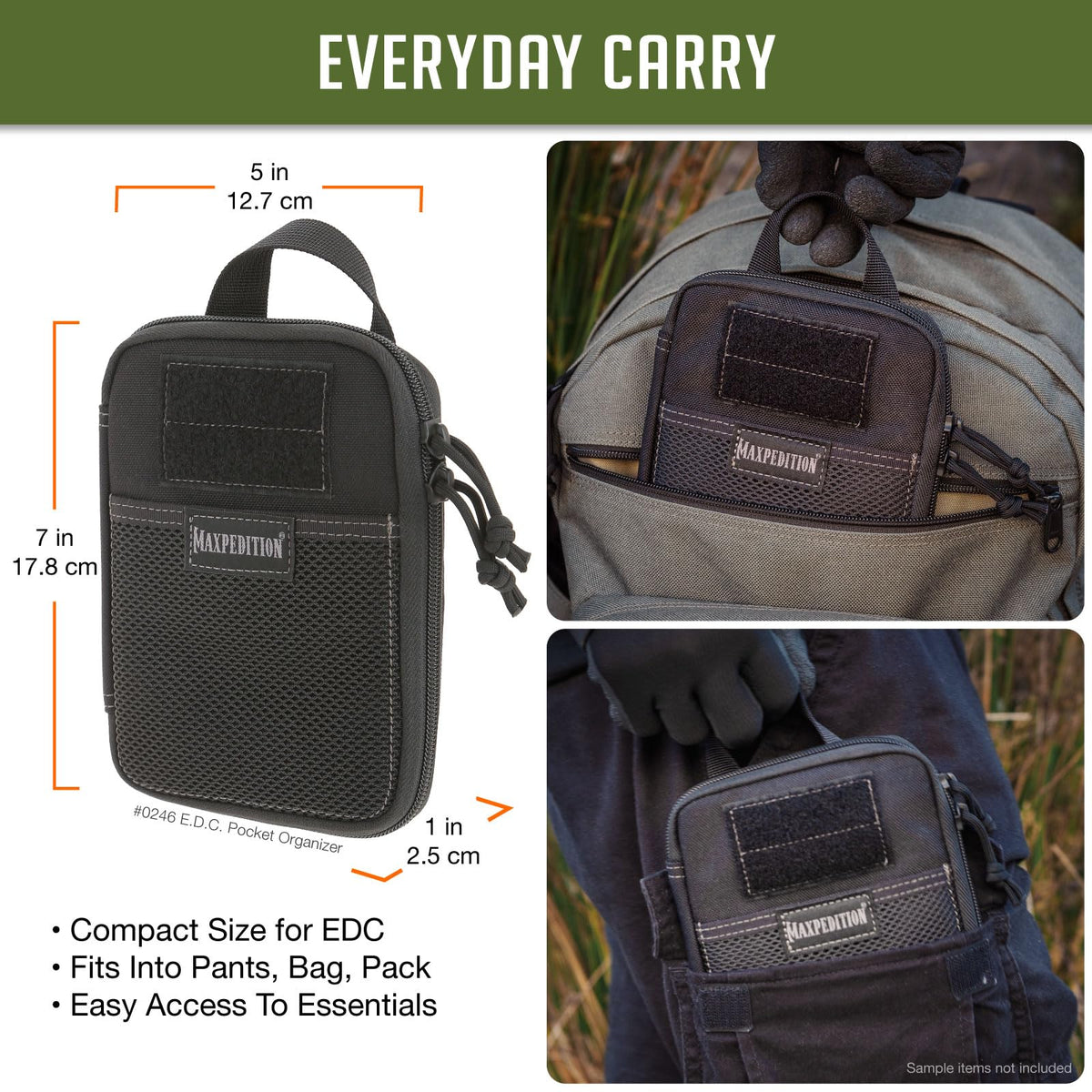 Maxpedition E.D.C. Pocket Organizer,Nylon (Black) 6"x1"x8"