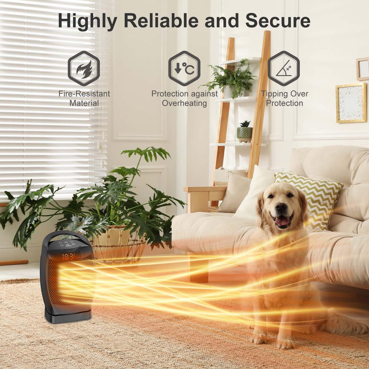 Portable Electric Heaters for Indoor Use - JNDRO 1500W PTC Ceramic Space Heater with Thermostat and Remote, Overheat and Tip-Over Protection, 70°Oscillation, Quick Heating for Home, Office, Bedroom