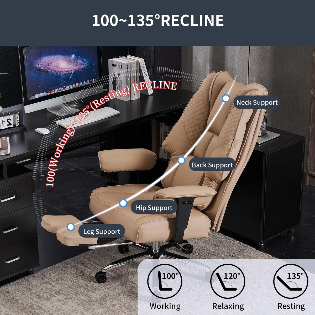 EXCEBET Big and Tall Office Chair 400lbs Wide Seat, Leather High Back Executive Office Chair with Foot Rest, Ergonomic Chairs Lumbar Support for Lower Back Pain Relief (Brown)