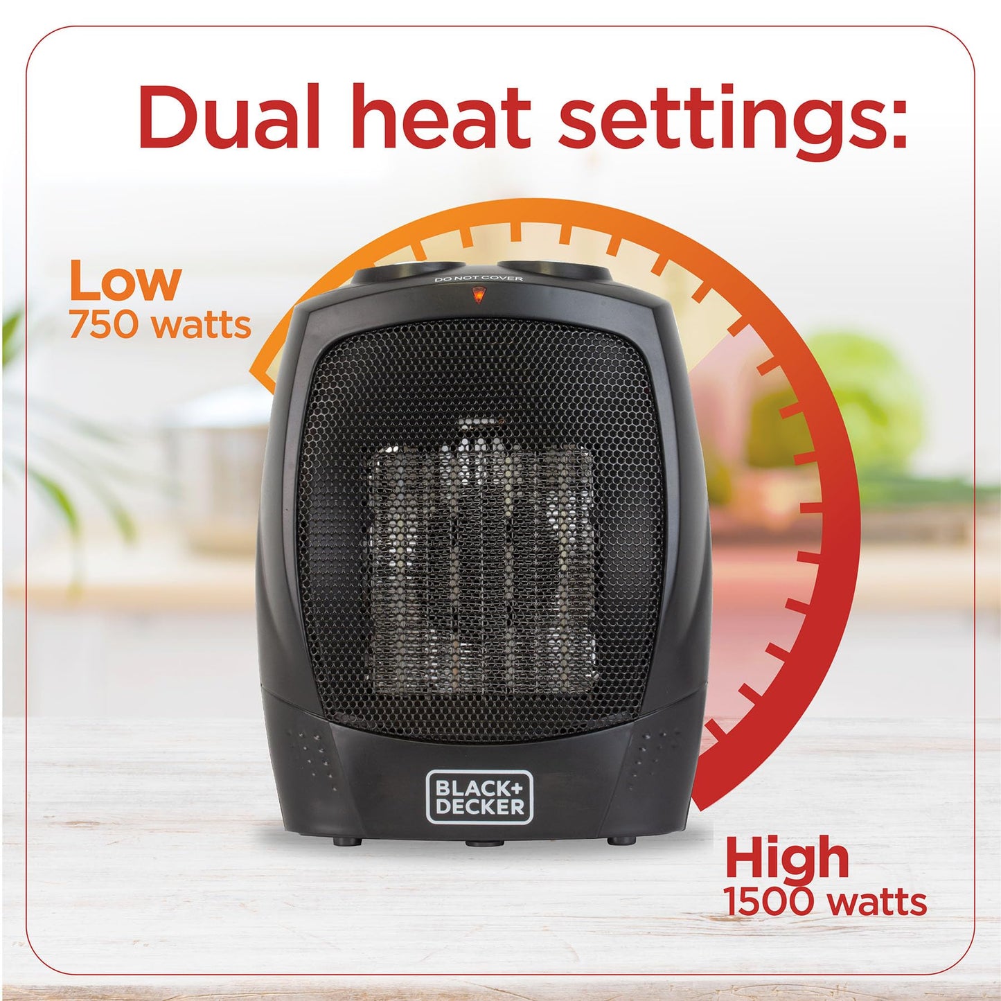 BLACK+DECKER Personal Ceramic Heater, Space Heater for Office Desk, Home Office & Personal Use Desk, 2 Heat & Fan Only Settings, Adjustable Thermostat, BHDC201, Black