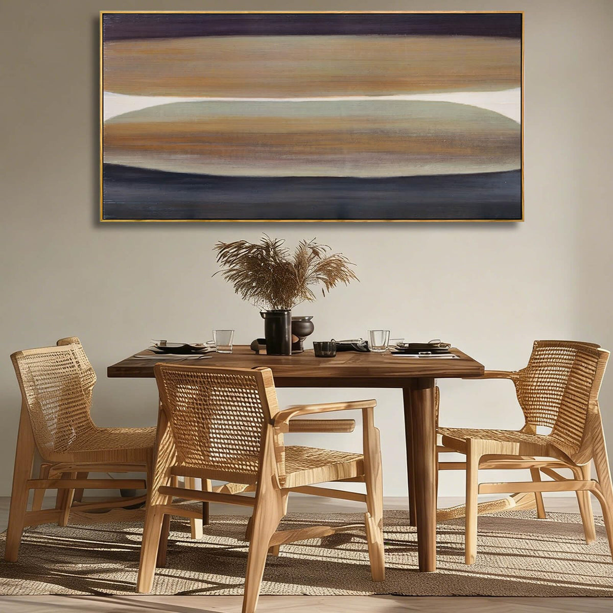 Neutral Brown and Black Abstract Wall Art 24x48 Inch, Large Framed Canvas Prints with Wooden Frame, Modern Minimalist Home Decoration for Bedroom Living Room or Office