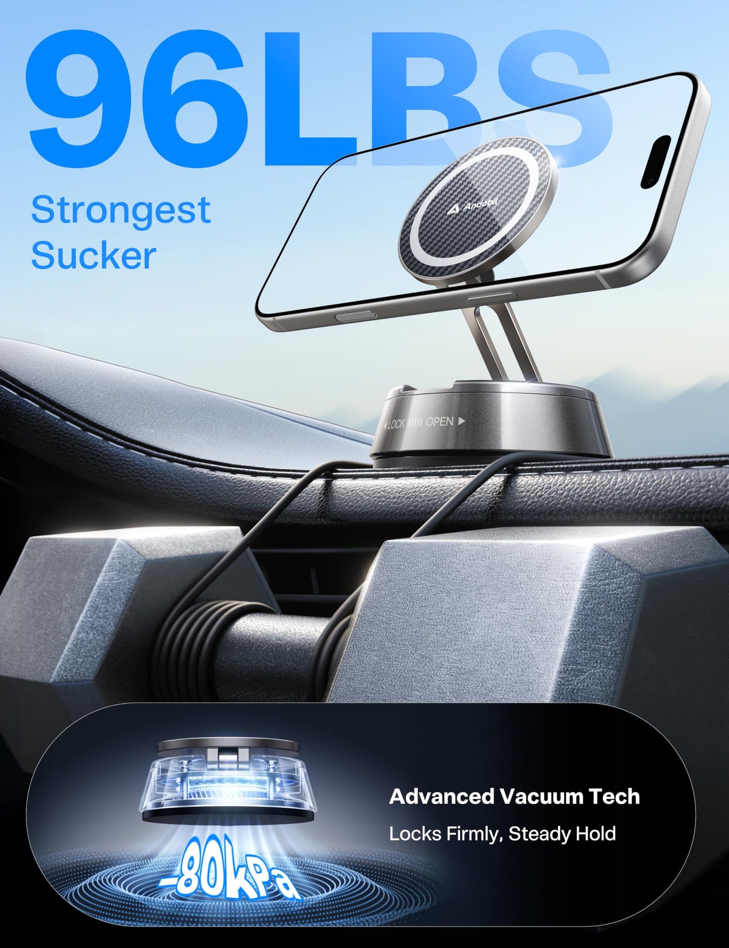 andobil 2026 Upgrade for Magsafe Car Mount [Strongest Suction & Magnet] Vacuum Magnetic Phone Holder for Car 360° Adjustable Car Cell Phone Holder Mount for iPhone 17 Pro Max 16/15/14/13/12