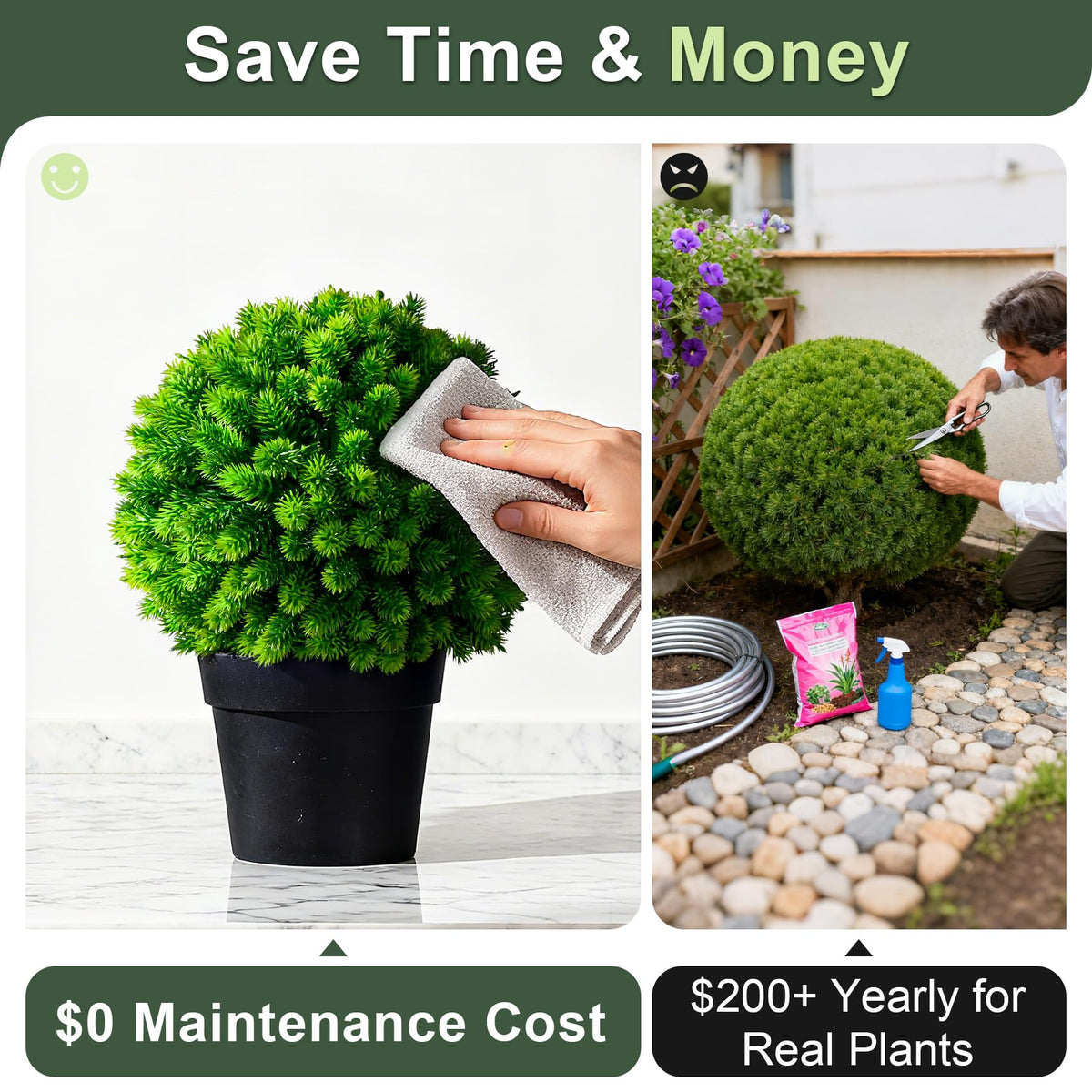 Bailikang 2PCS Artificial Boxwood Topiary Ball Plant, Artificial Plants Decor Fake Potted Plants for Desktop, Bookshelf, Fireplace with Realistic Leaves in Decorative Pot