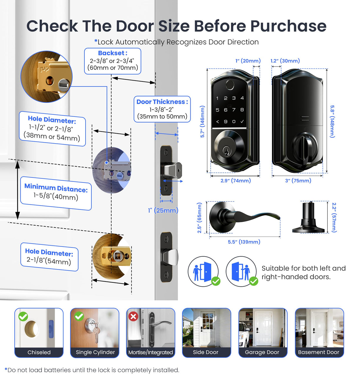Veise VE017-L Fingerprint Smart Lock with Lever Handles, App Control, Keyless Entry Front Door Lock Set, Electronic Digital Keypad Deadbolt, Remote Grant, Emergency Power Port, Auto Lock, Matte Black